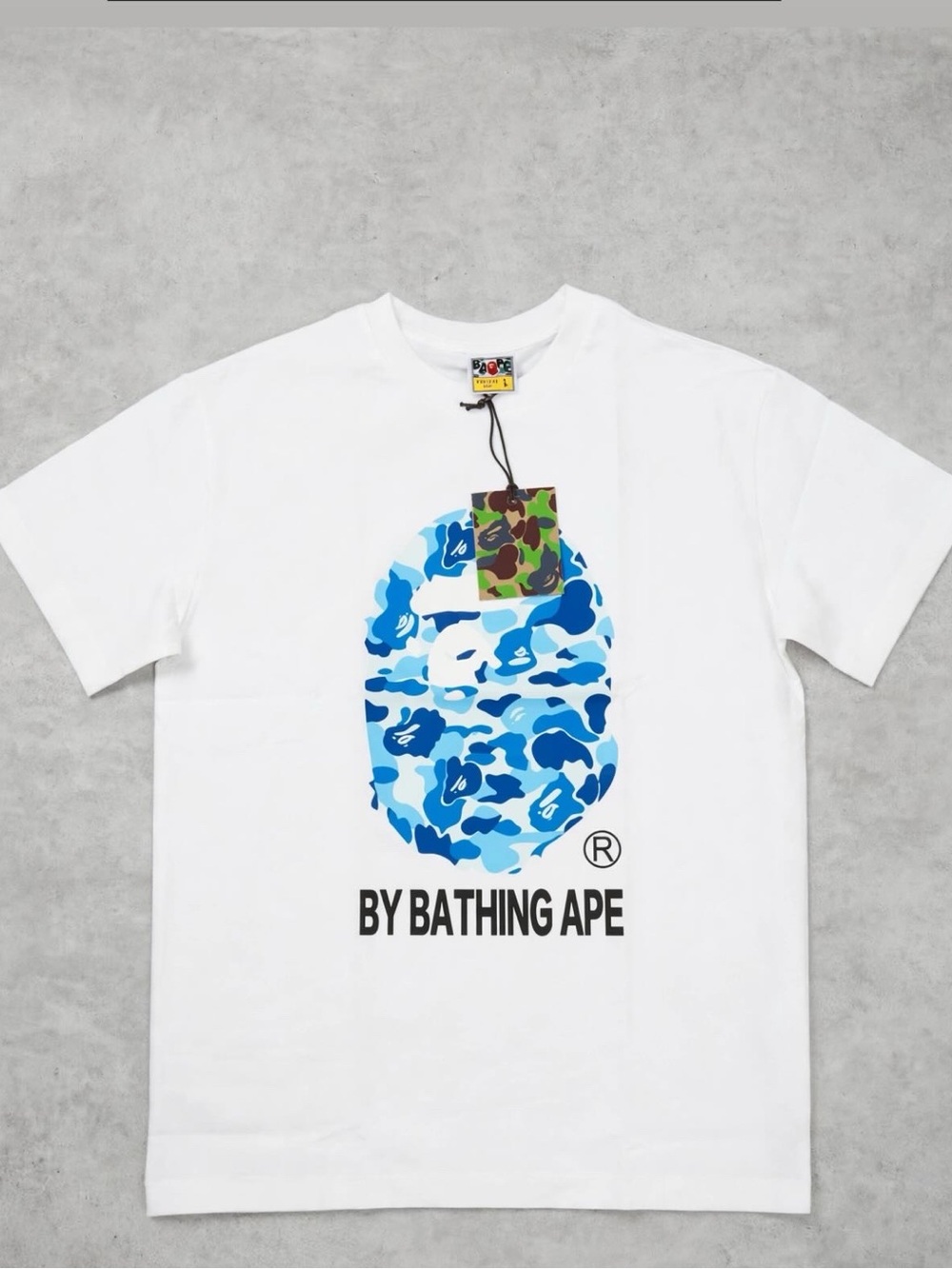 Bape White T-Shirt with Blue Camo Ape